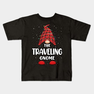 Traveling Gnome Red Buffalo Plaid Christmas Pajama Matching Family Kids T-Shirt